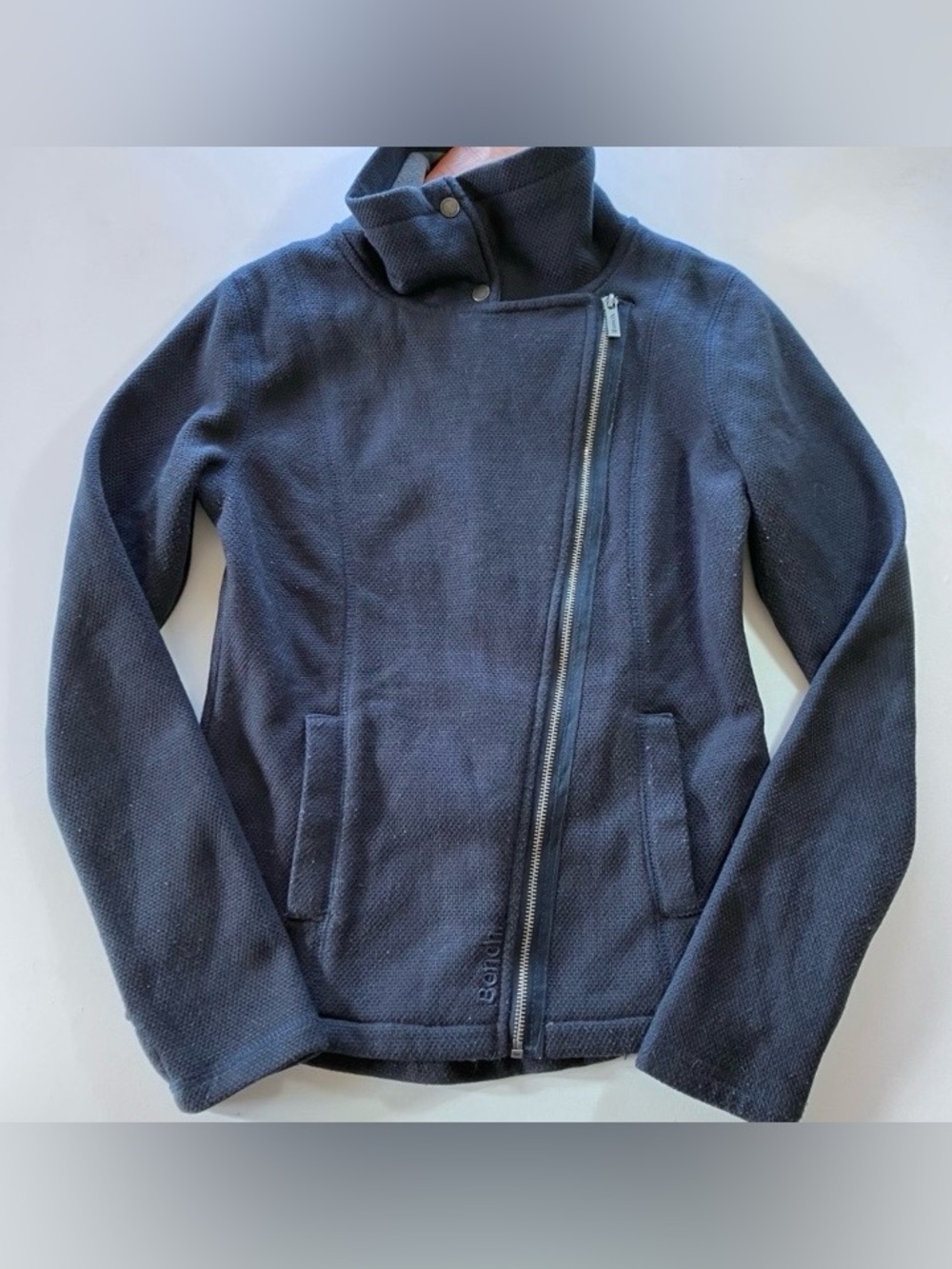 Bench Navy Blue Asymmetrical Zip Flannel Neck Jacket Women’s Small